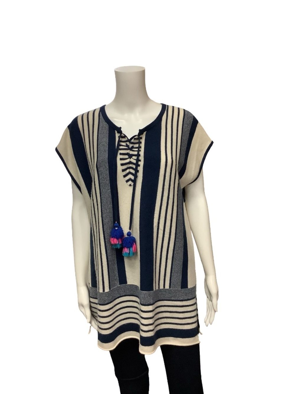 Calypso Cashmere Stripe Print V-Neck Sweater Size: 0